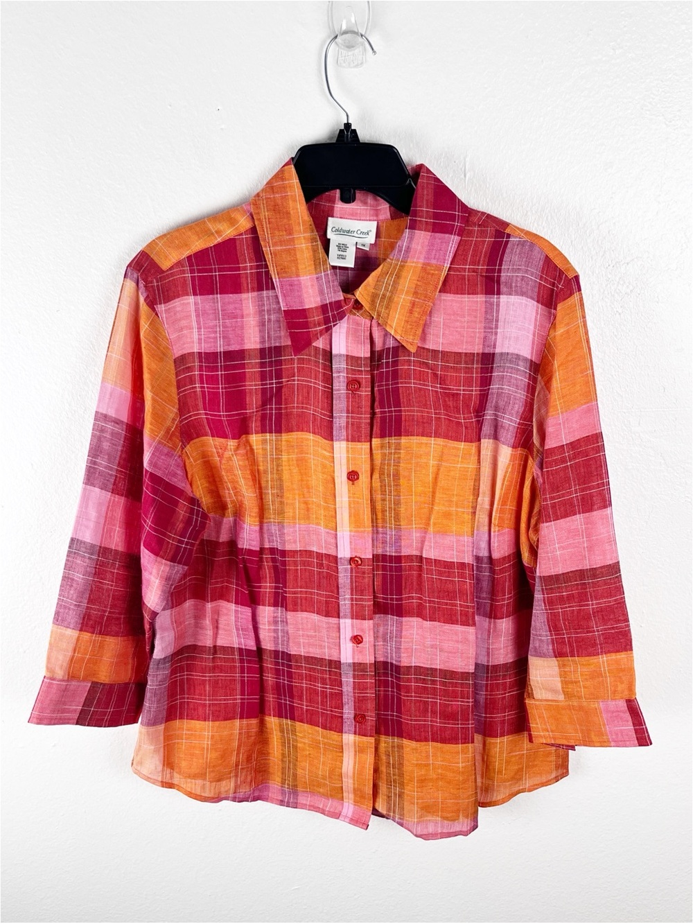 COLDWATER CREEK Linen Blend Multicolor Long Sleeves Button Top 1X Casual